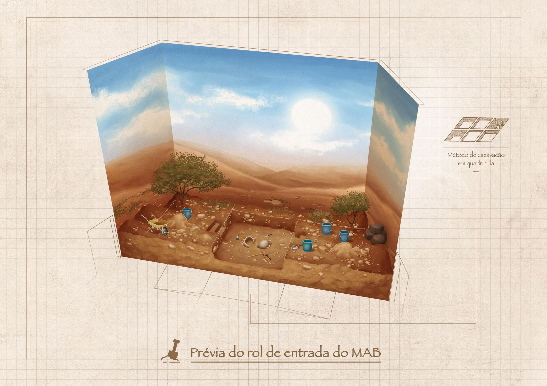 pintura digital que serviu de base para a montagem do cenário do rol de entrada do MAB (Museu de Arqueologia Bíblica)