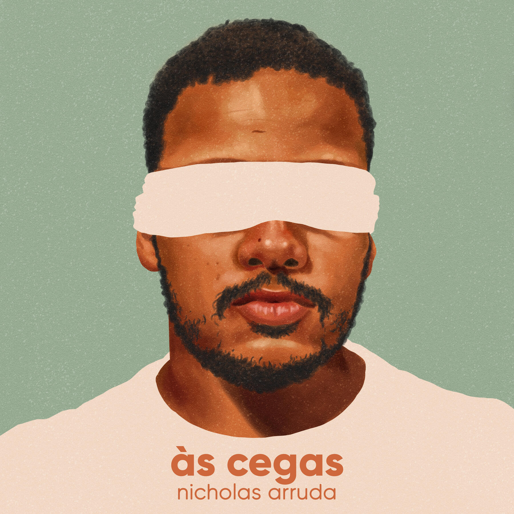 Pintura digital realista de um homem vendado. Capa do EP "Às Cegas" do cantor Nicholas Arruda