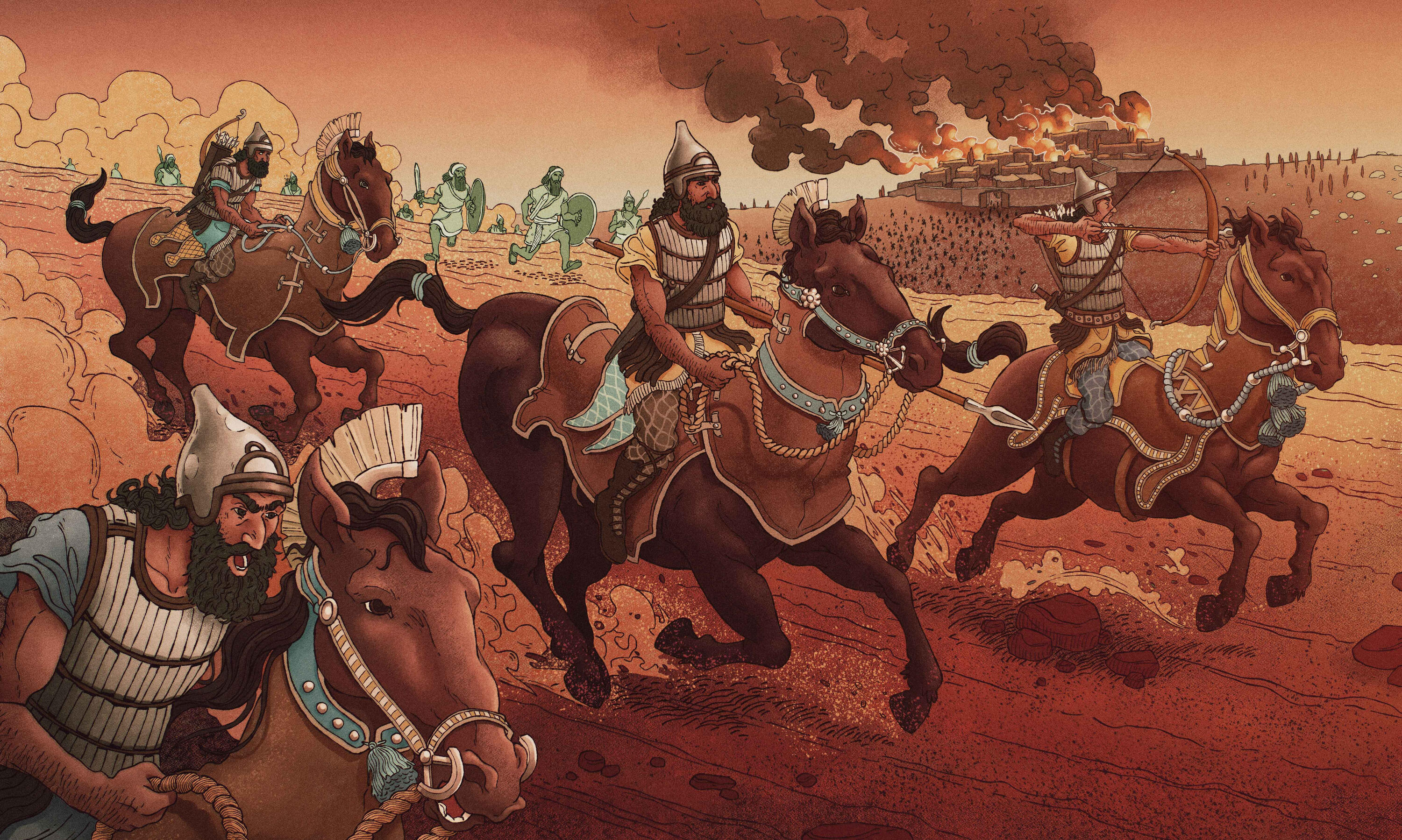 Ilustração bíblica baseada no livro bíblico de Habacuque onde a cavalaria babilônica avança
