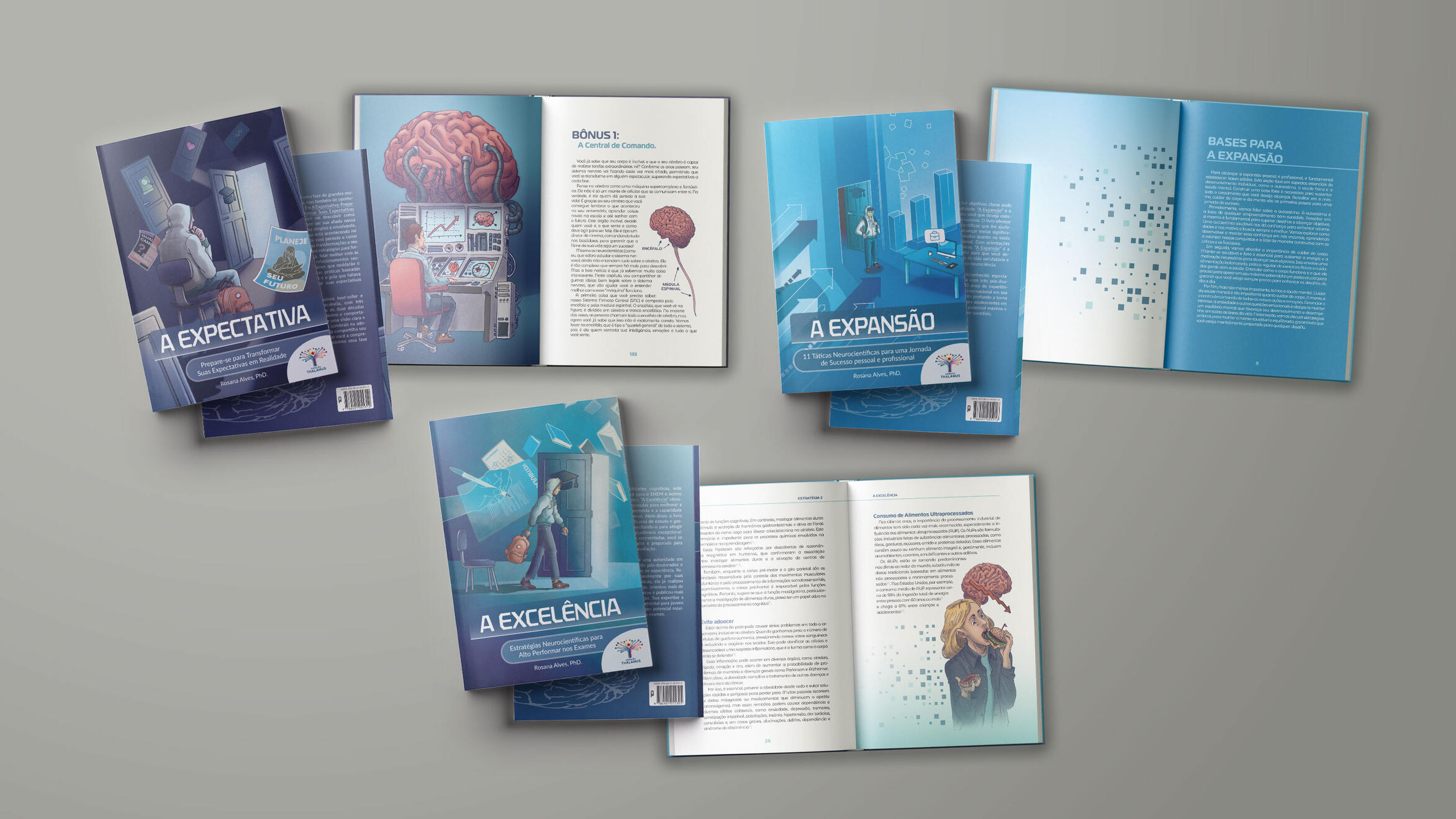 Diagramação de capa e miolo da coleção de livros paradidáticos "Série Neurociência e Habilidades para a Vida" da PhD Rosana Alves